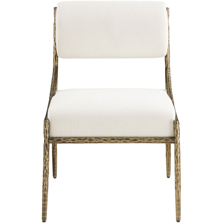 Bastille Chenille Fabric Upholstered Dining Side Chair — Cream / Brushed Brass
