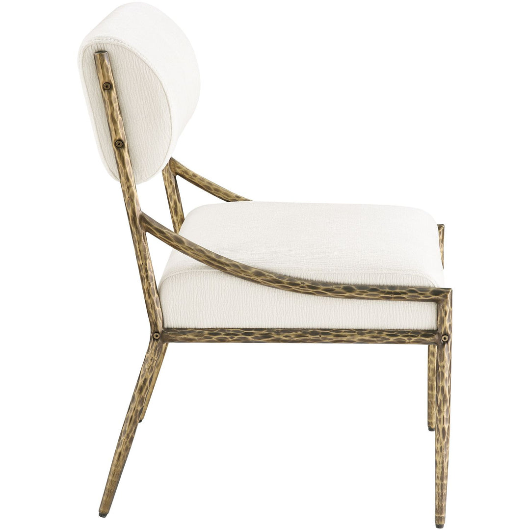 Bastille Chenille Fabric Upholstered Dining Side Chair — Cream / Brushed Brass