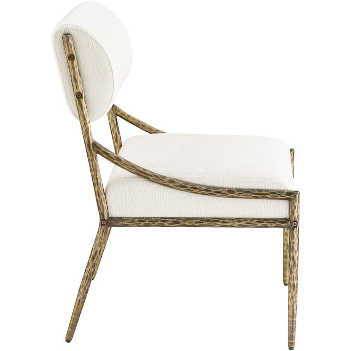 Bastille Chenille Fabric Upholstered Dining Side Chair — Cream / Brushed Brass