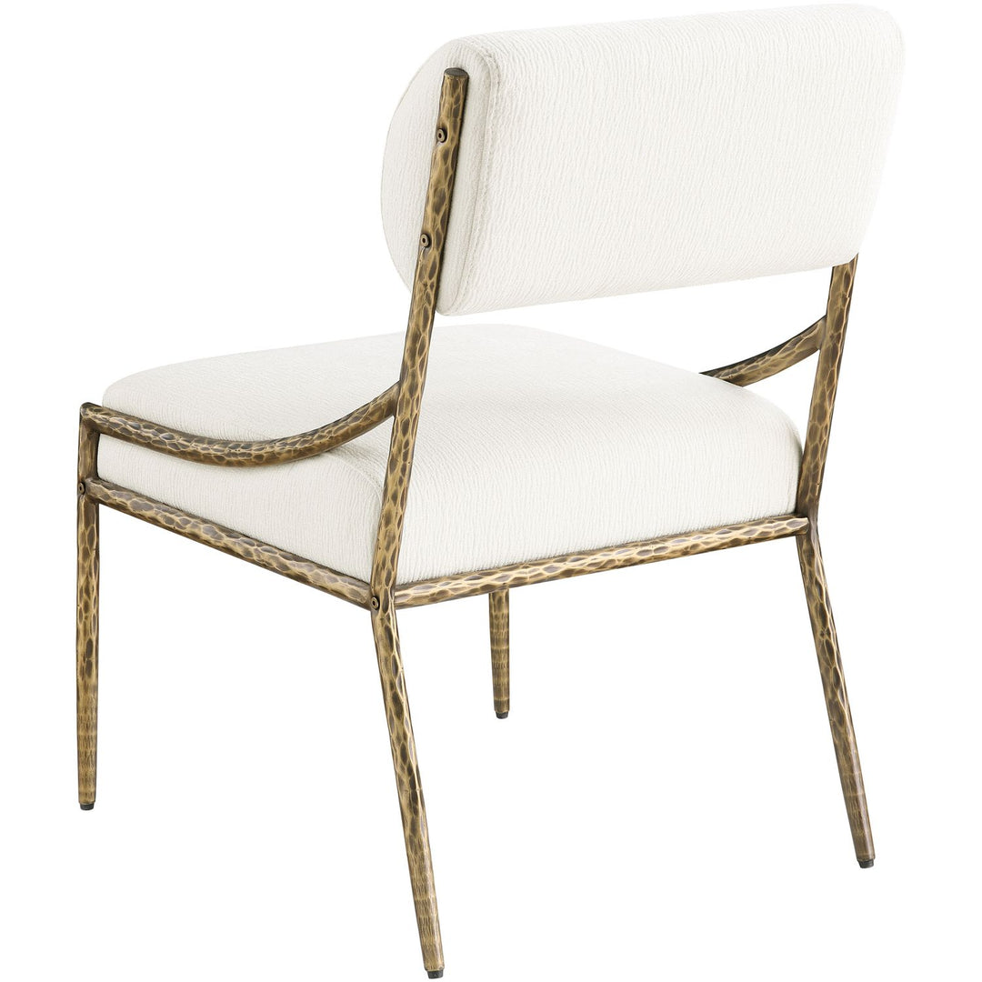 Bastille Chenille Fabric Upholstered Dining Side Chair — Cream / Brushed Brass