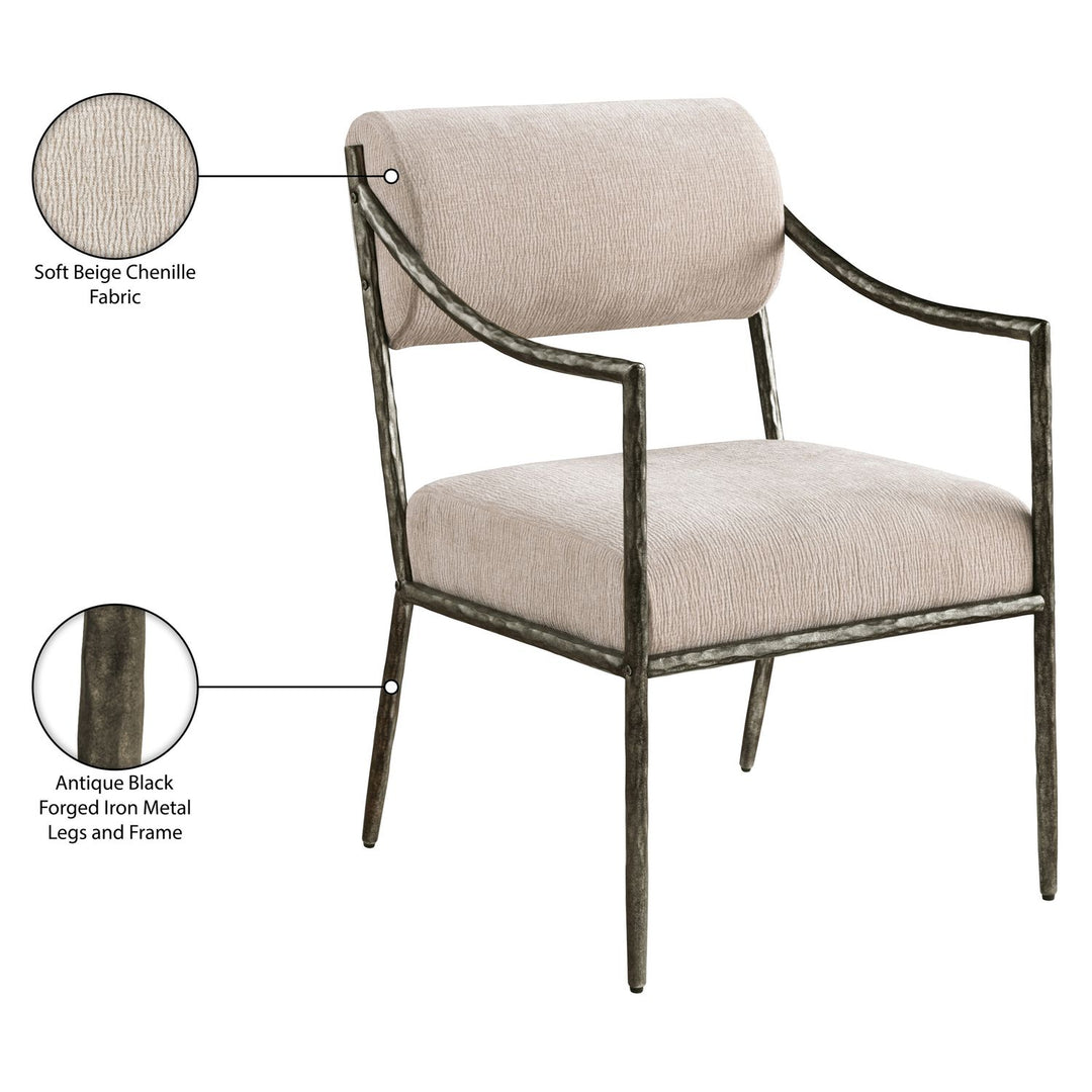 Bastille Chenille Fabric Upholstered Dining Arm Chair — Beige / Antique Silver