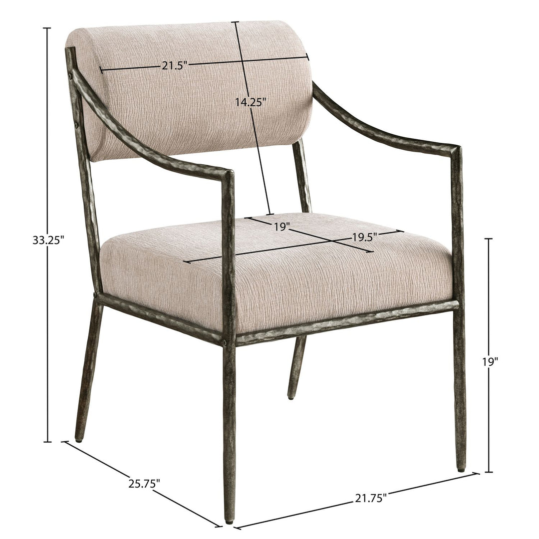 Bastille Chenille Fabric Upholstered Dining Arm Chair — Beige / Antique Silver