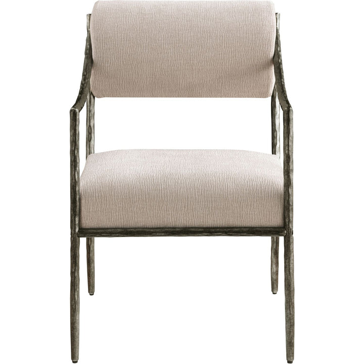 Bastille Chenille Fabric Upholstered Dining Arm Chair — Beige / Antique Silver