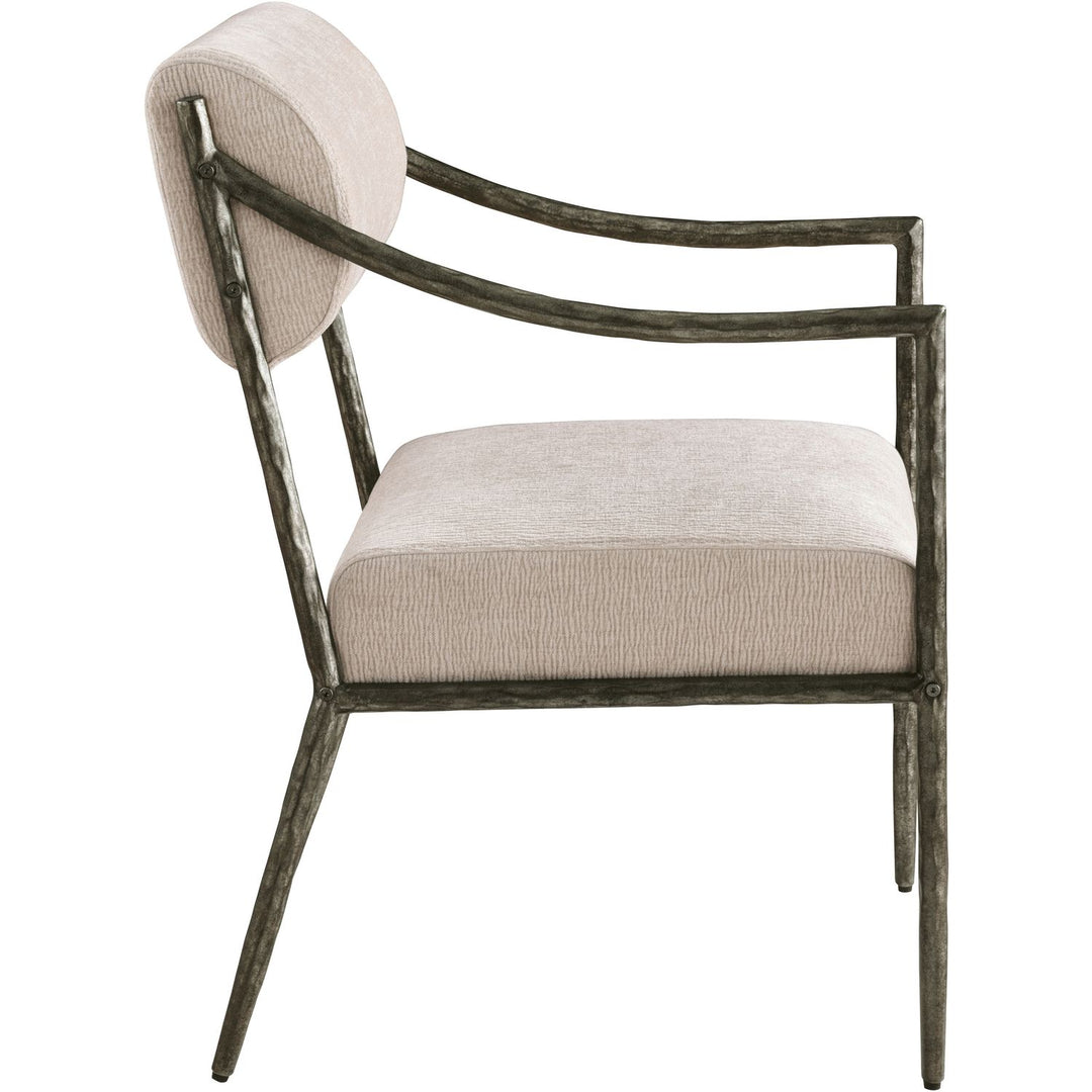 Bastille Chenille Fabric Upholstered Dining Arm Chair — Beige / Antique Silver