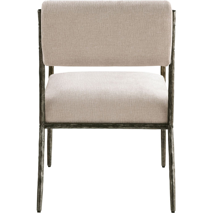 Bastille Chenille Fabric Upholstered Dining Arm Chair — Beige / Antique Silver
