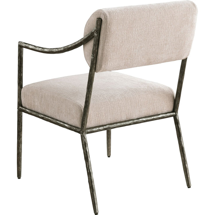 Bastille Chenille Fabric Upholstered Dining Arm Chair — Beige / Antique Silver