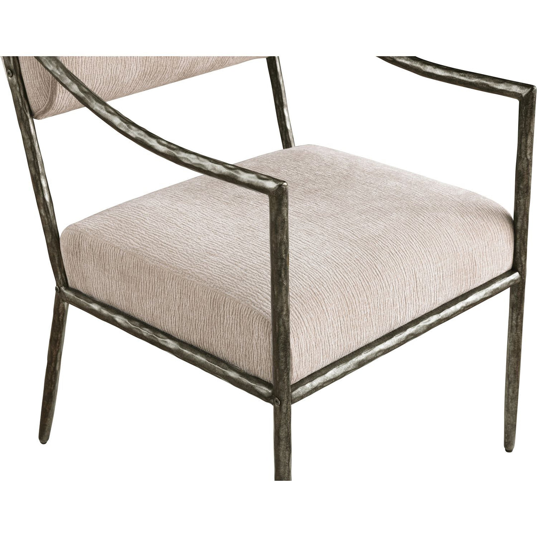 Bastille Chenille Fabric Upholstered Dining Arm Chair — Beige / Antique Silver