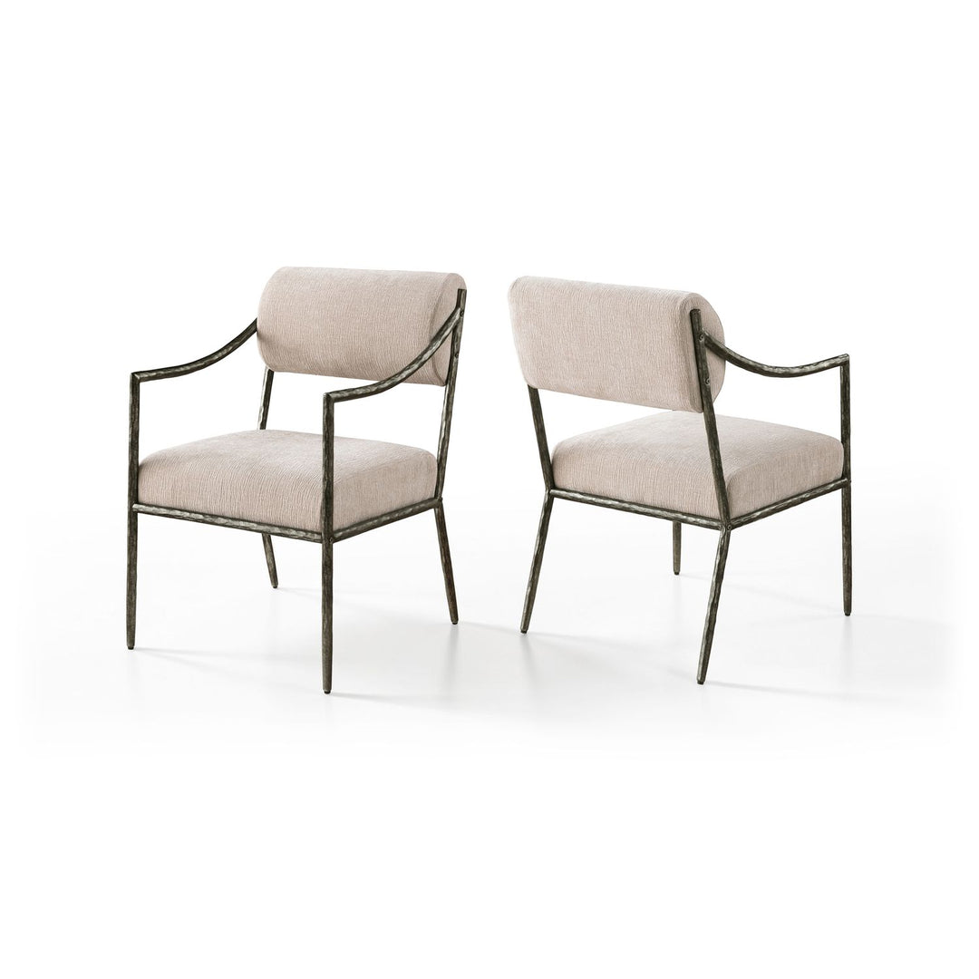 Bastille Beige Chenille Fabric Upholstered Dining Arm Chair