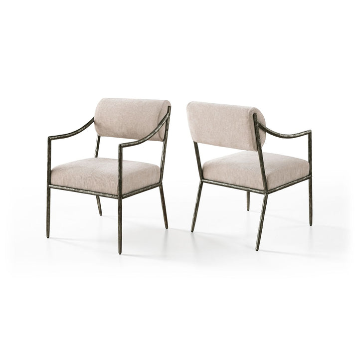 Bastille Beige Chenille Fabric Upholstered Dining Arm Chair