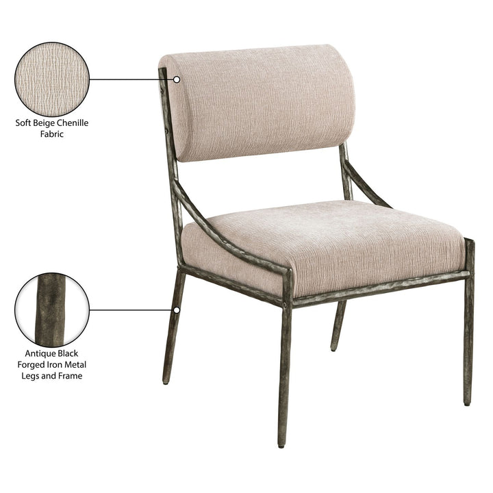 Bastille Chenille Fabric Upholstered Dining Side Chair — Beige / Antique Silver