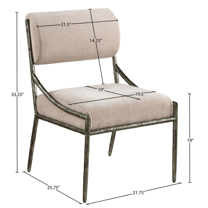 Bastille Chenille Fabric Upholstered Dining Side Chair — Beige / Antique Silver