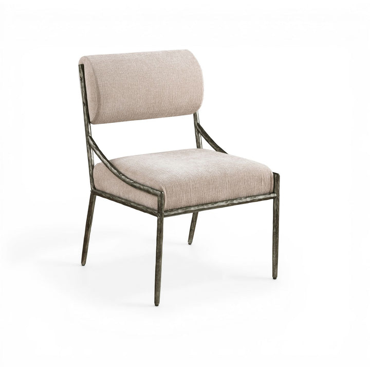 Bastille Chenille Fabric Upholstered Dining Side Chair — Beige / Antique Silver
