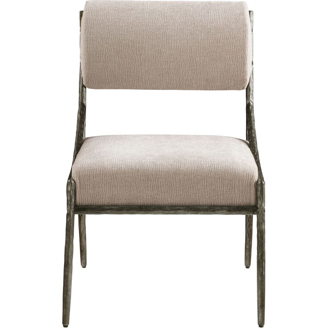 Bastille Chenille Fabric Upholstered Dining Side Chair — Beige / Antique Silver
