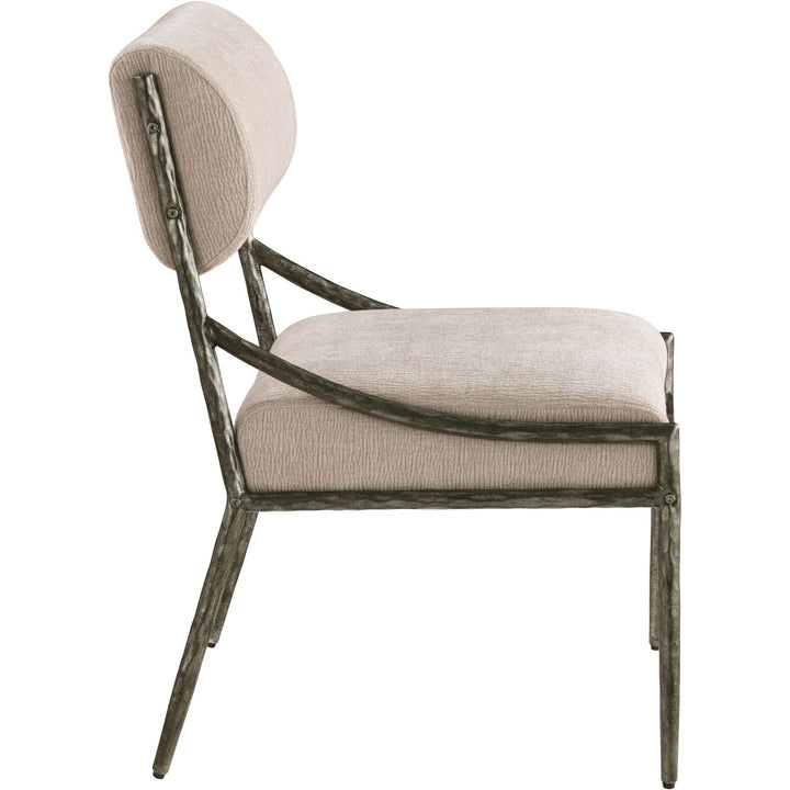 Bastille Chenille Fabric Upholstered Dining Side Chair — Beige / Antique Silver