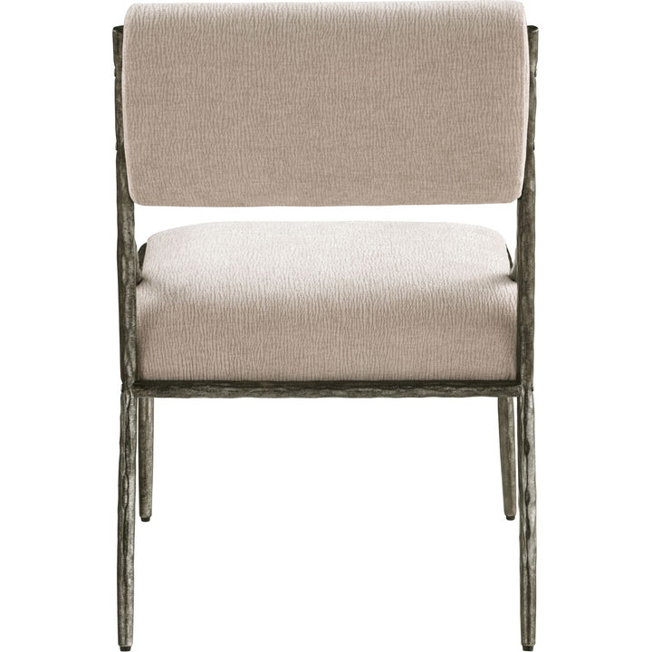 Bastille Chenille Fabric Upholstered Dining Side Chair — Beige / Antique Silver