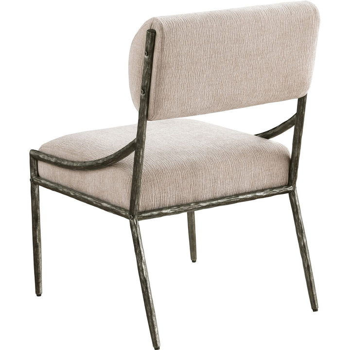 Bastille Chenille Fabric Upholstered Dining Side Chair — Beige / Antique Silver