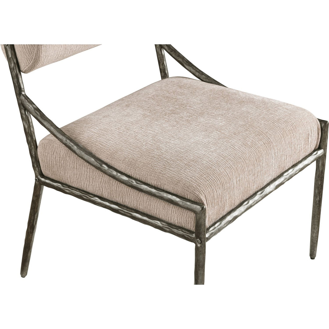 Bastille Chenille Fabric Upholstered Dining Side Chair — Beige / Antique Silver
