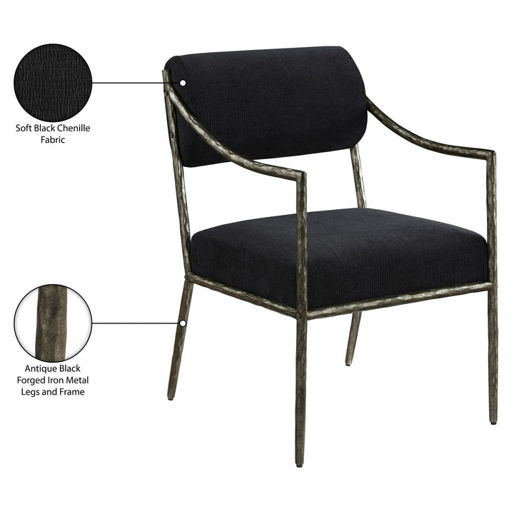 Bastille Chenille Fabric Upholstered Dining Arm Chair — Black / Antique Silver
