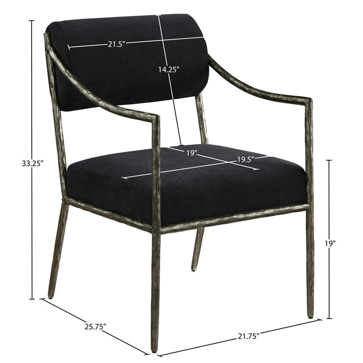 Bastille Chenille Fabric Upholstered Dining Arm Chair — Black / Antique Silver