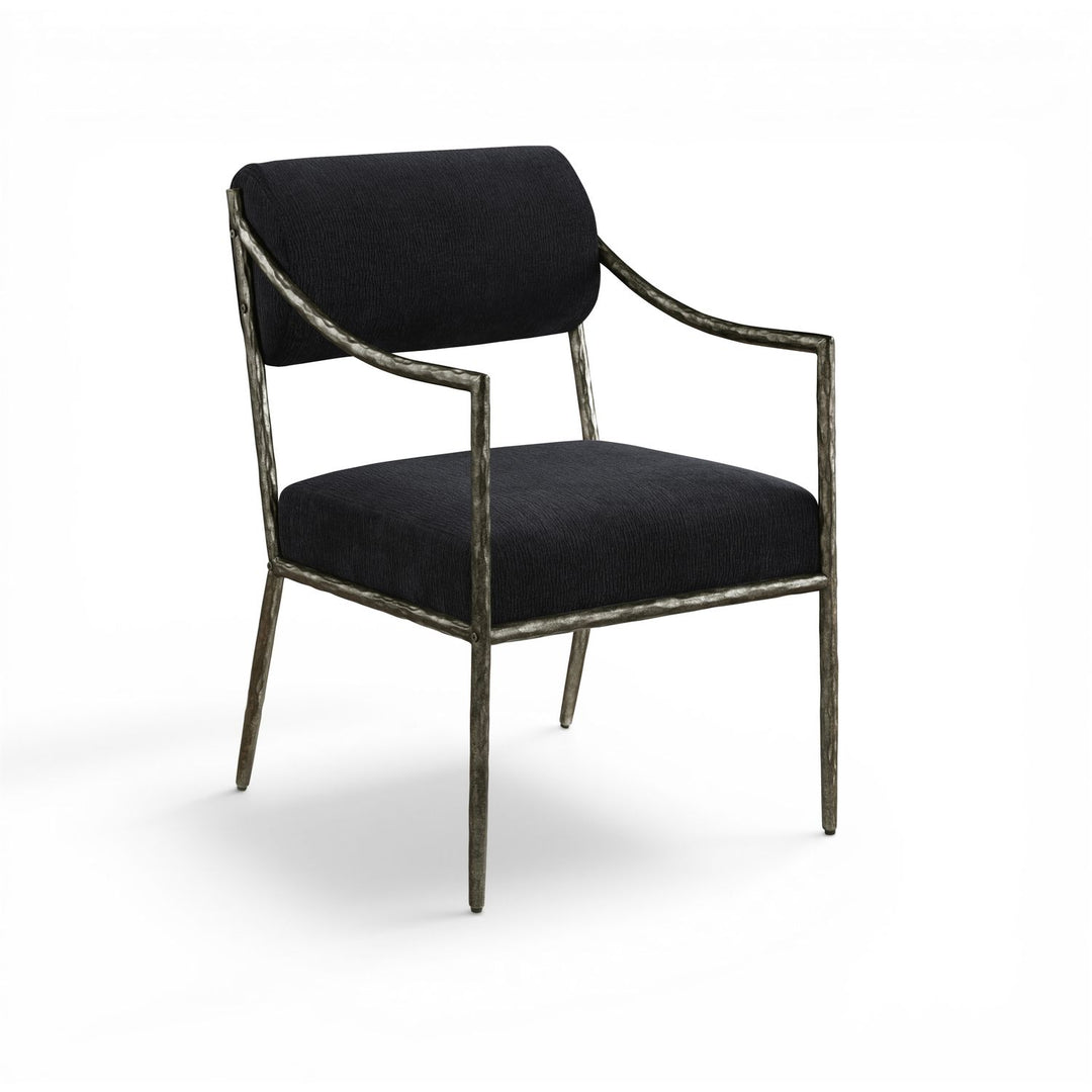 Bastille Chenille Fabric Upholstered Dining Arm Chair — Black / Antique Silver