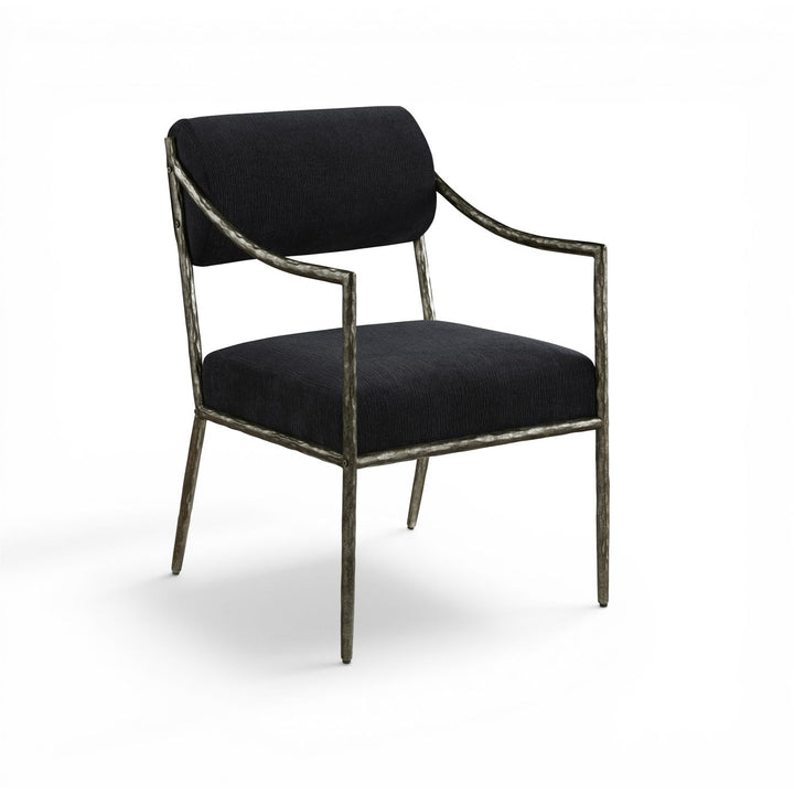 Bastille Chenille Fabric Upholstered Dining Arm Chair — Black / Antique Silver