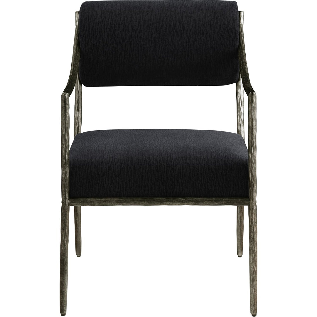 Bastille Chenille Fabric Upholstered Dining Arm Chair — Black / Antique Silver