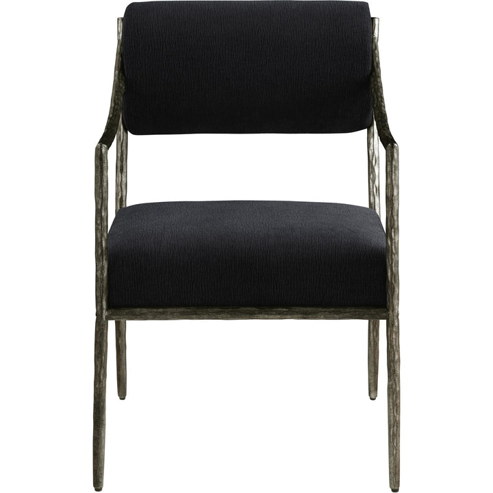 Bastille Chenille Fabric Upholstered Dining Arm Chair — Black / Antique Silver