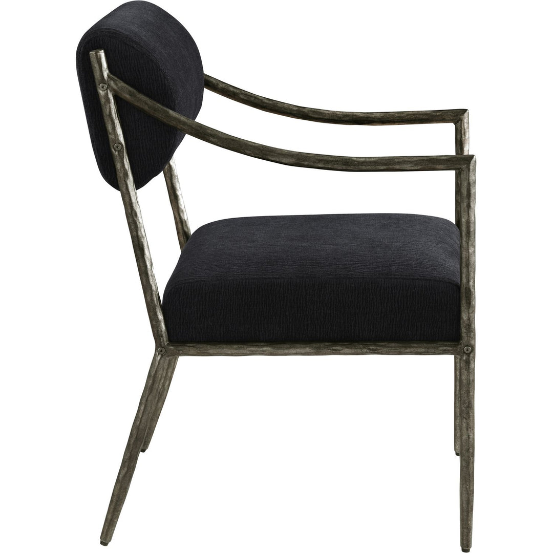 Bastille Chenille Fabric Upholstered Dining Arm Chair — Black / Antique Silver