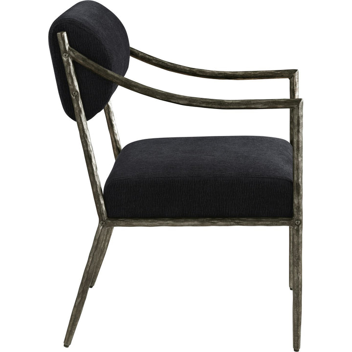 Bastille Chenille Fabric Upholstered Dining Arm Chair — Black / Antique Silver
