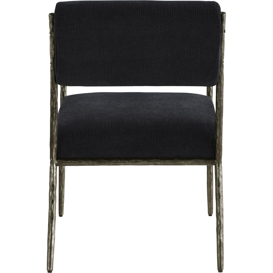 Bastille Chenille Fabric Upholstered Dining Arm Chair — Black / Antique Silver