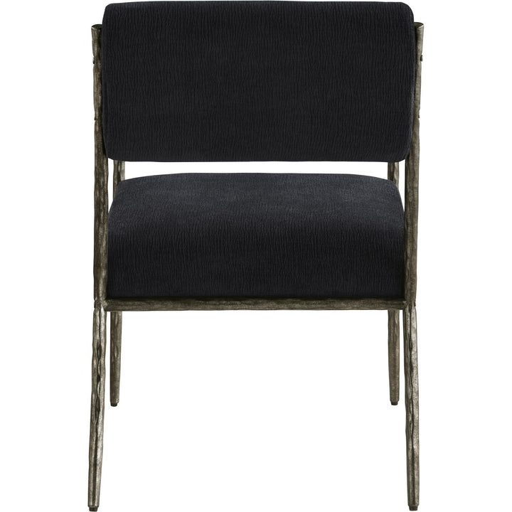 Bastille Chenille Fabric Upholstered Dining Arm Chair — Black / Antique Silver