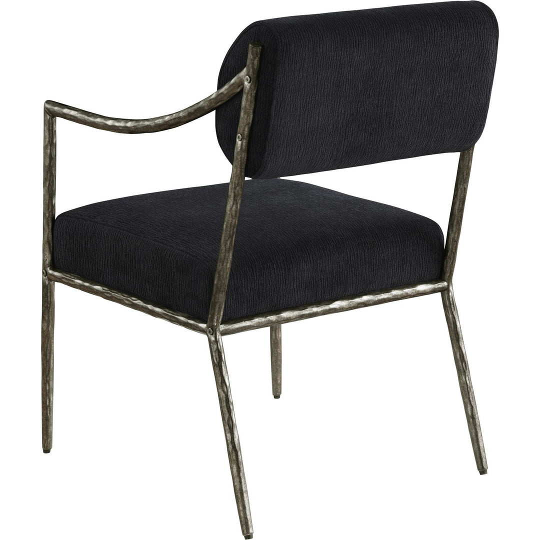 Bastille Chenille Fabric Upholstered Dining Arm Chair — Black / Antique Silver