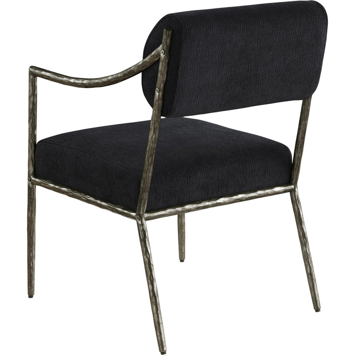 Bastille Chenille Fabric Upholstered Dining Arm Chair — Black / Antique Silver
