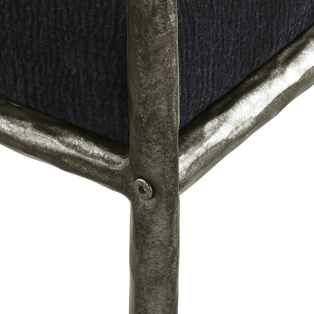 Bastille Chenille Fabric Upholstered Dining Arm Chair — Black / Antique Silver