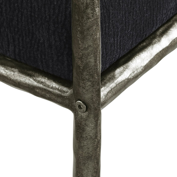 Bastille Chenille Fabric Upholstered Dining Arm Chair — Black / Antique Silver