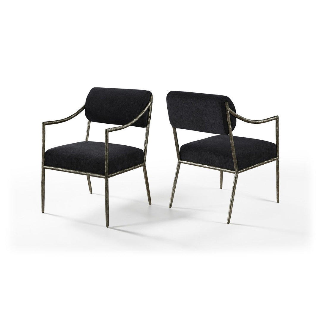 Bastille Black Chenille Fabric Upholstered Dining Arm Chair