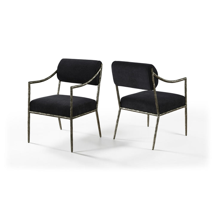 Bastille Black Chenille Fabric Upholstered Dining Arm Chair