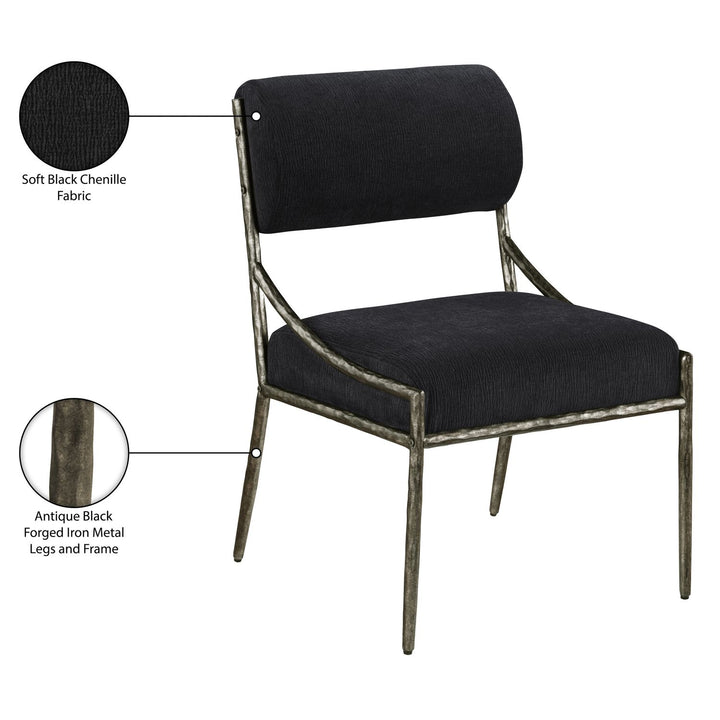 Bastille Chenille Fabric Upholstered Dining Side Chair — Black / Antique Silver