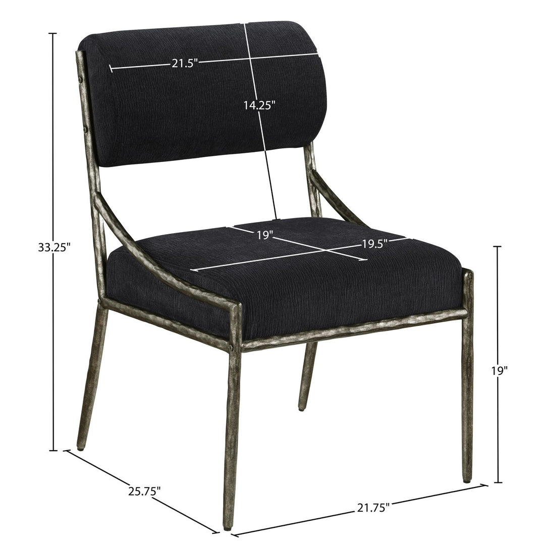 Bastille Chenille Fabric Upholstered Dining Side Chair — Black / Antique Silver