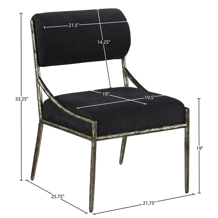 Bastille Chenille Fabric Upholstered Dining Side Chair — Black / Antique Silver