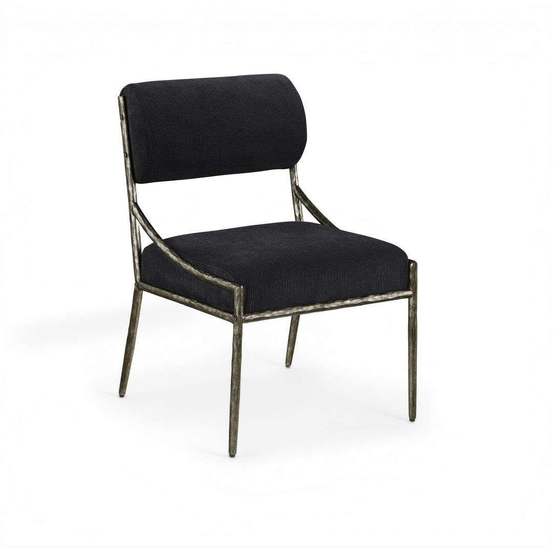 Bastille Chenille Fabric Upholstered Dining Side Chair — Black / Antique Silver