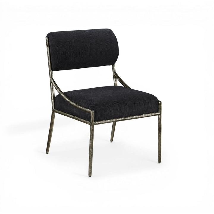 Bastille Chenille Fabric Upholstered Dining Side Chair — Black / Antique Silver
