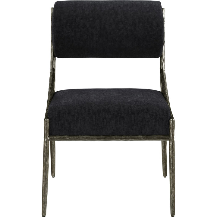Bastille Chenille Fabric Upholstered Dining Side Chair — Black / Antique Silver