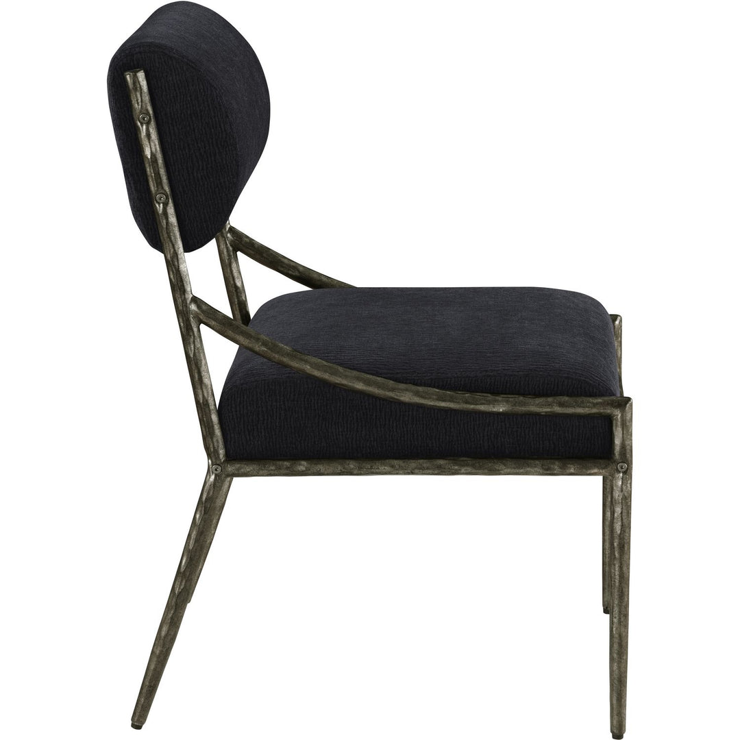 Bastille Chenille Fabric Upholstered Dining Side Chair — Black / Antique Silver