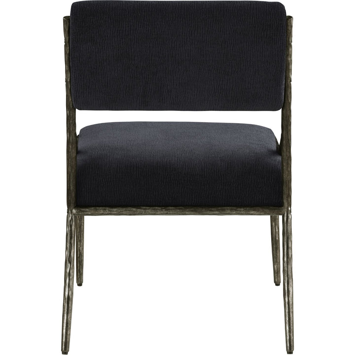 Bastille Chenille Fabric Upholstered Dining Side Chair — Black / Antique Silver