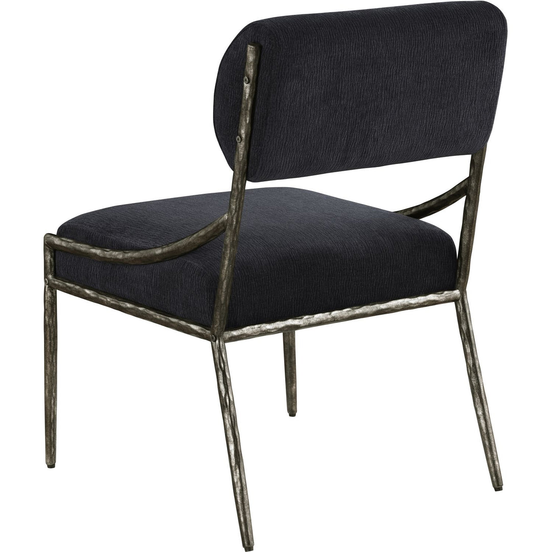 Bastille Chenille Fabric Upholstered Dining Side Chair — Black / Antique Silver
