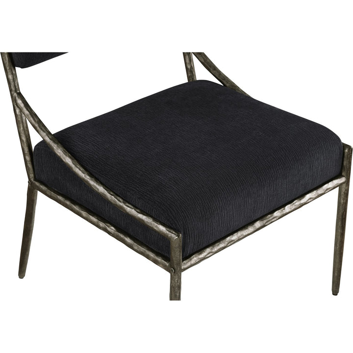 Bastille Chenille Fabric Upholstered Dining Side Chair — Black / Antique Silver