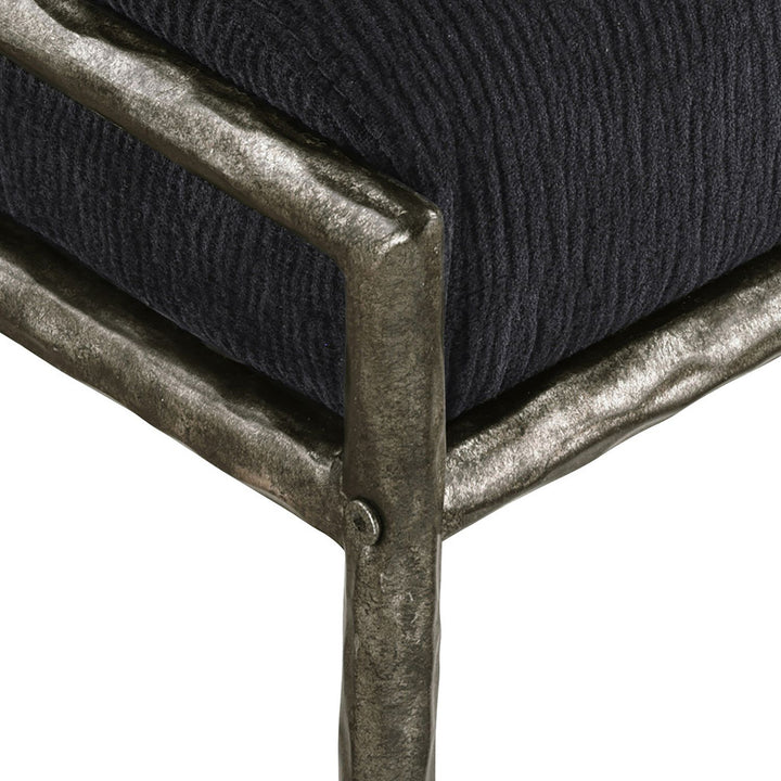 Bastille Chenille Fabric Upholstered Dining Side Chair — Black / Antique Silver