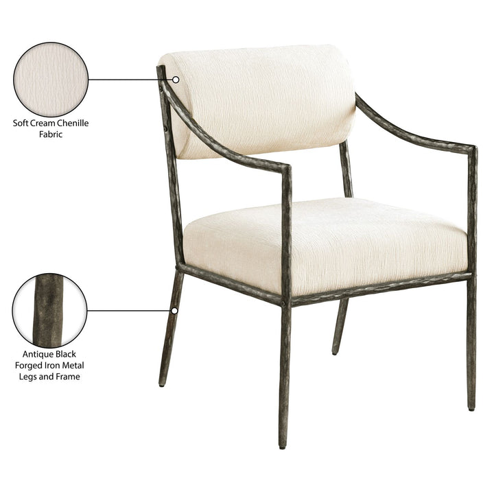 Bastille Chenille Fabric Upholstered Dining Arm Chair — Cream / Antique Silver