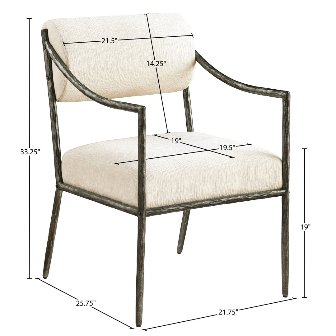 Bastille Chenille Fabric Upholstered Dining Arm Chair — Cream / Antique Silver